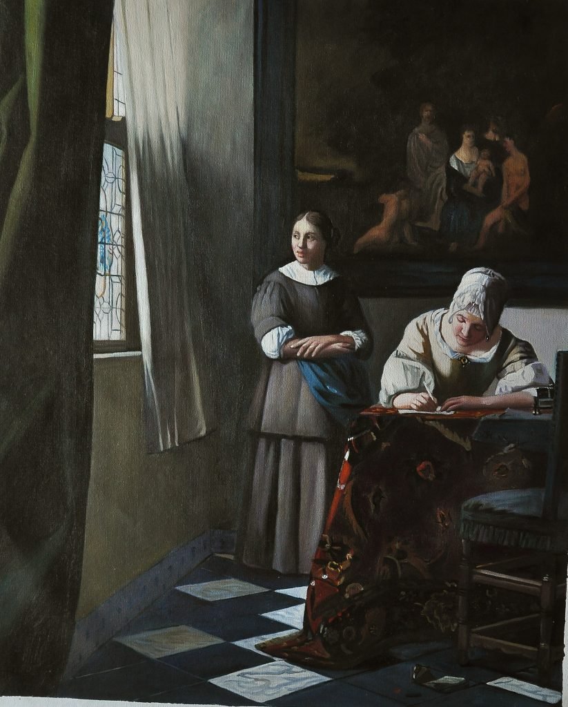 Lady Writing a Letter with her Maid by Vermeer