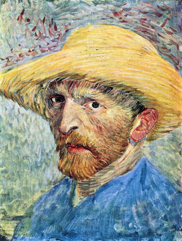 Self Portrait With Straw Hat and Blue Shirt by Van Gogh