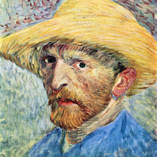Self Portrait With Straw Hat and Blue Shirt by Van Gogh